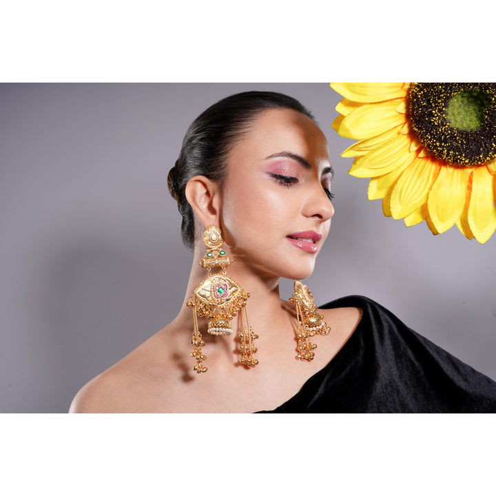 Amaita Kashmiri Royal Motif Chain Jhumkas