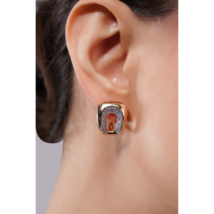 Amaita Demi Fine Gold Finish AD Arch Frame Square Stud Earrings
