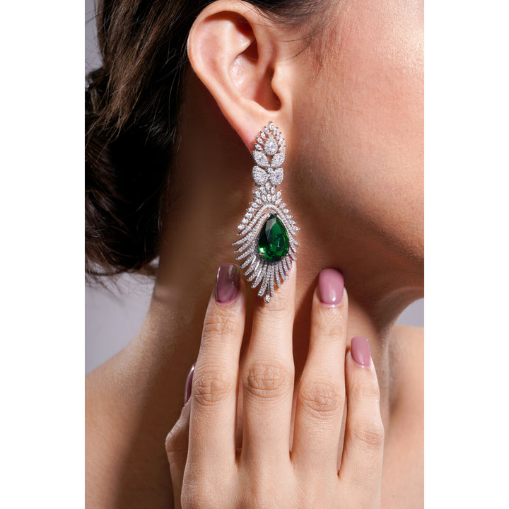 Amaita AD Large Emerald Green Teardrop Statement Drop Earrings