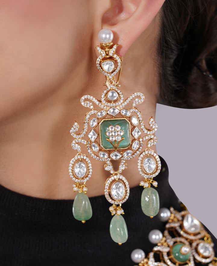 Amaita Polki Kundan Sage Green Pearl Bridal Necklace Set