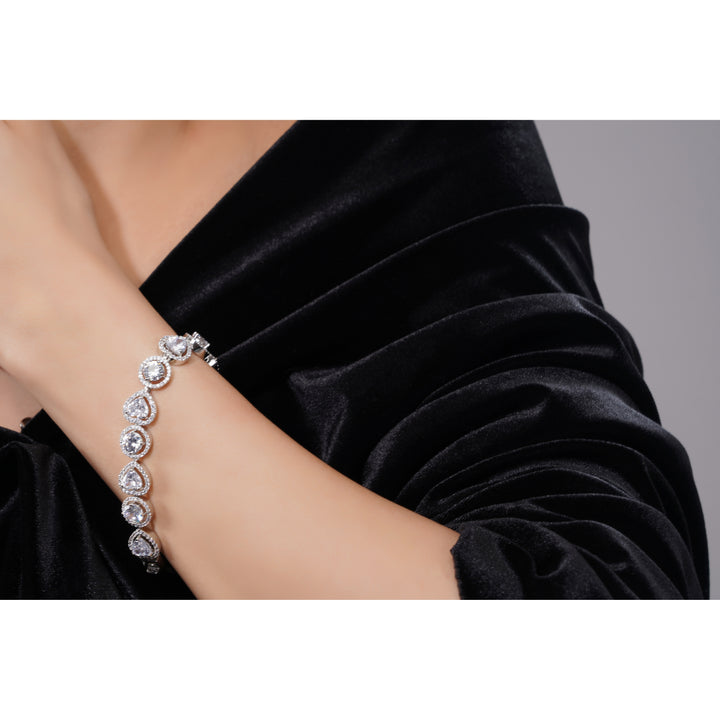 Amaita Demi Fine AD All-White Pear Stone Link Bracelet in Platinum Finish
