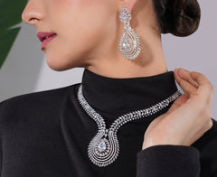 Amaita American Diamond Floral Choker Necklace Set
