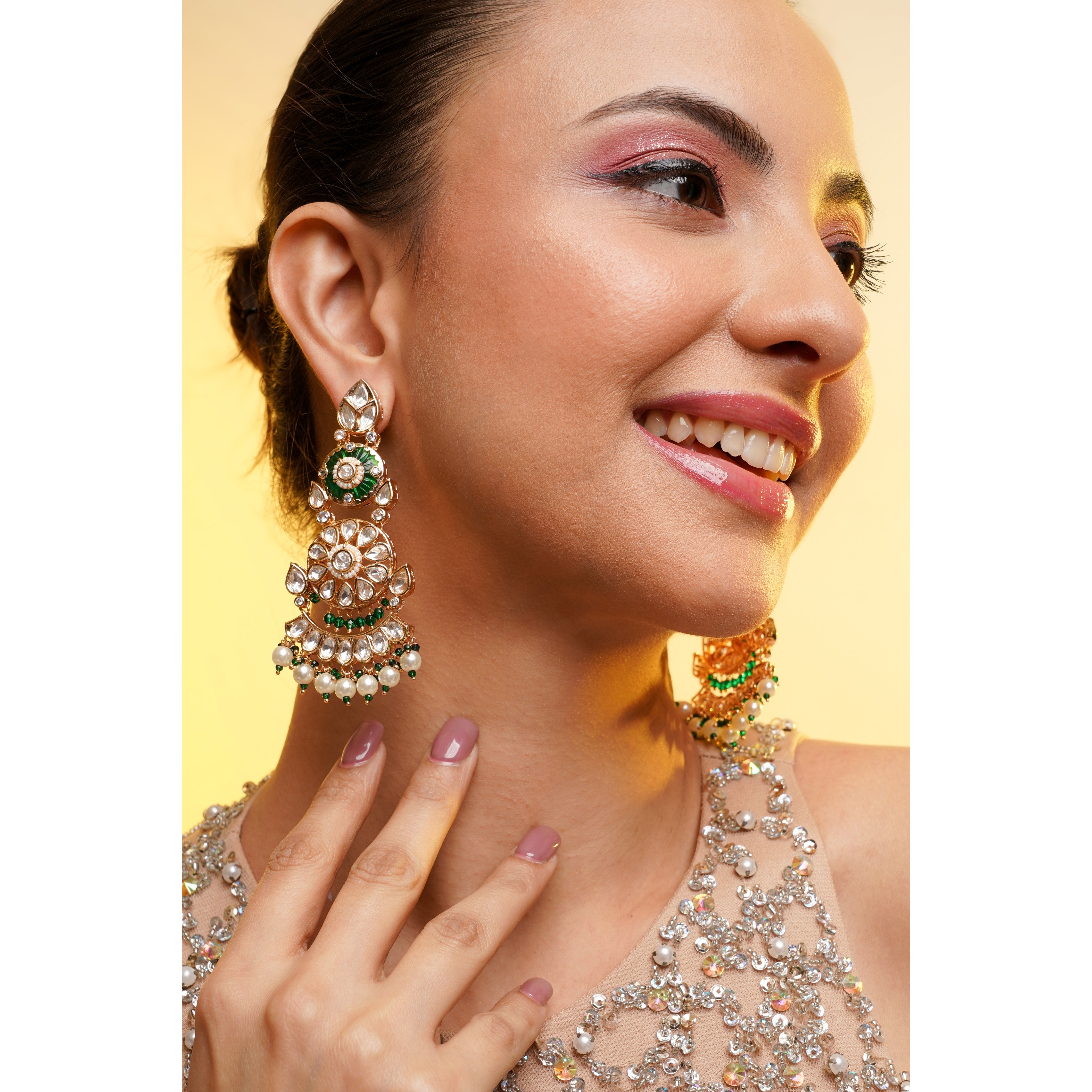Amaita Emerald Bloom Polki Earrings