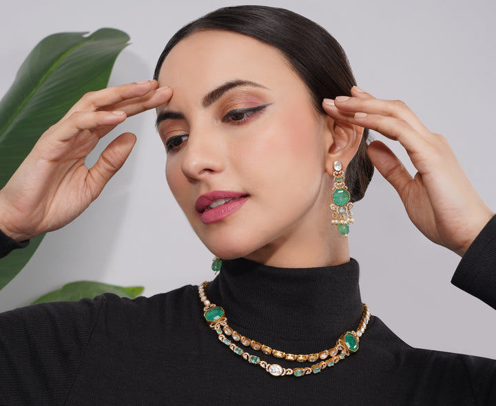 Amaita Polki Kundan Emerald Gold Choker Necklace Set