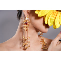 Amaita Kashmiri Ruby Long Dangling Earrings