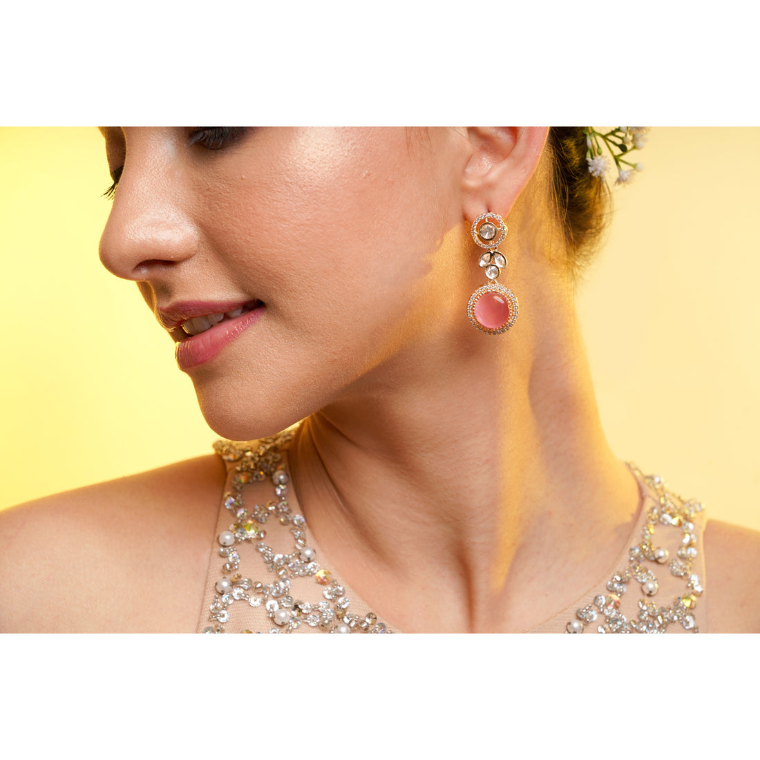 Amaita Blush Pink Polki Drop Earrings