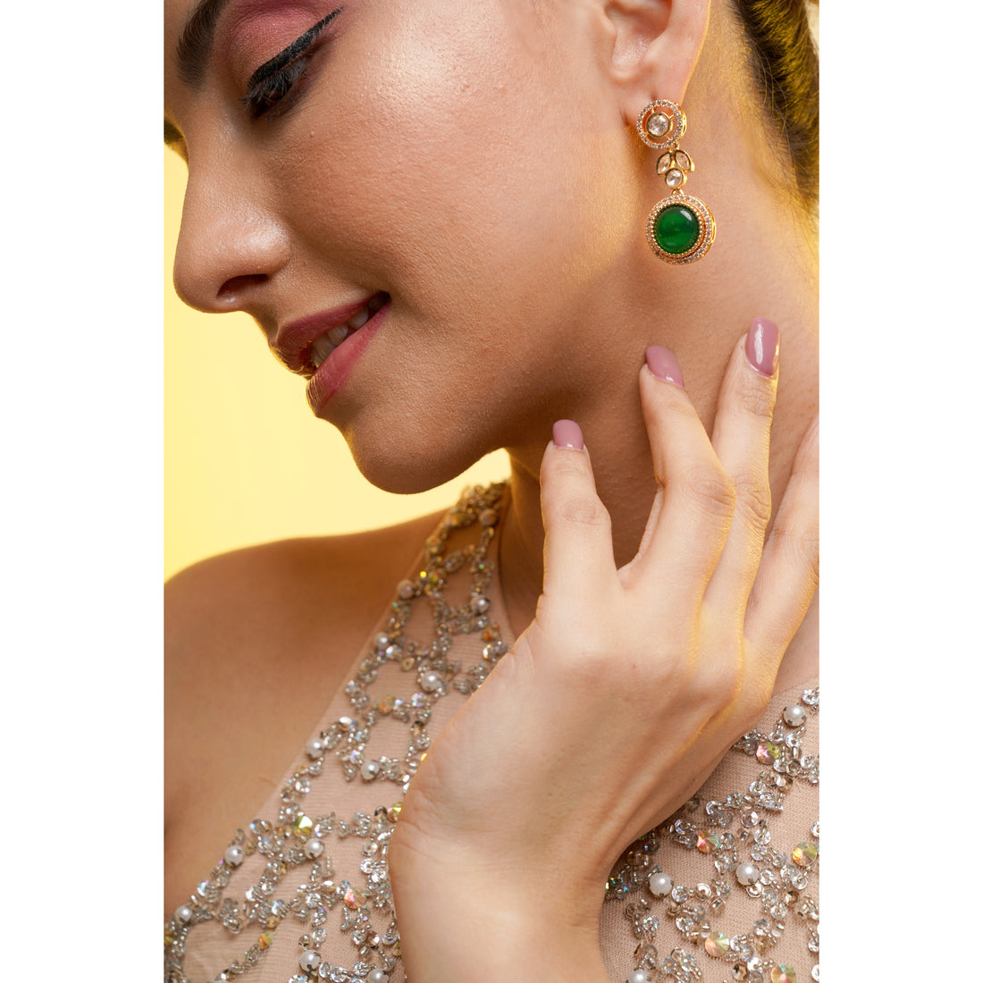 Amaita Emerald Polki Drop Earrings