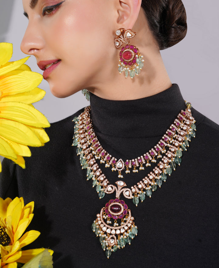 Amaita Kundan Ruby Green Choker Necklace Set