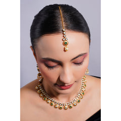 Amaita Demi Fine Ethnic Polki Kundan Green Stone Gold  Jewellery Set