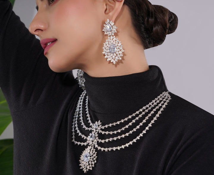 Amaita American Diamond Floral Choker Set