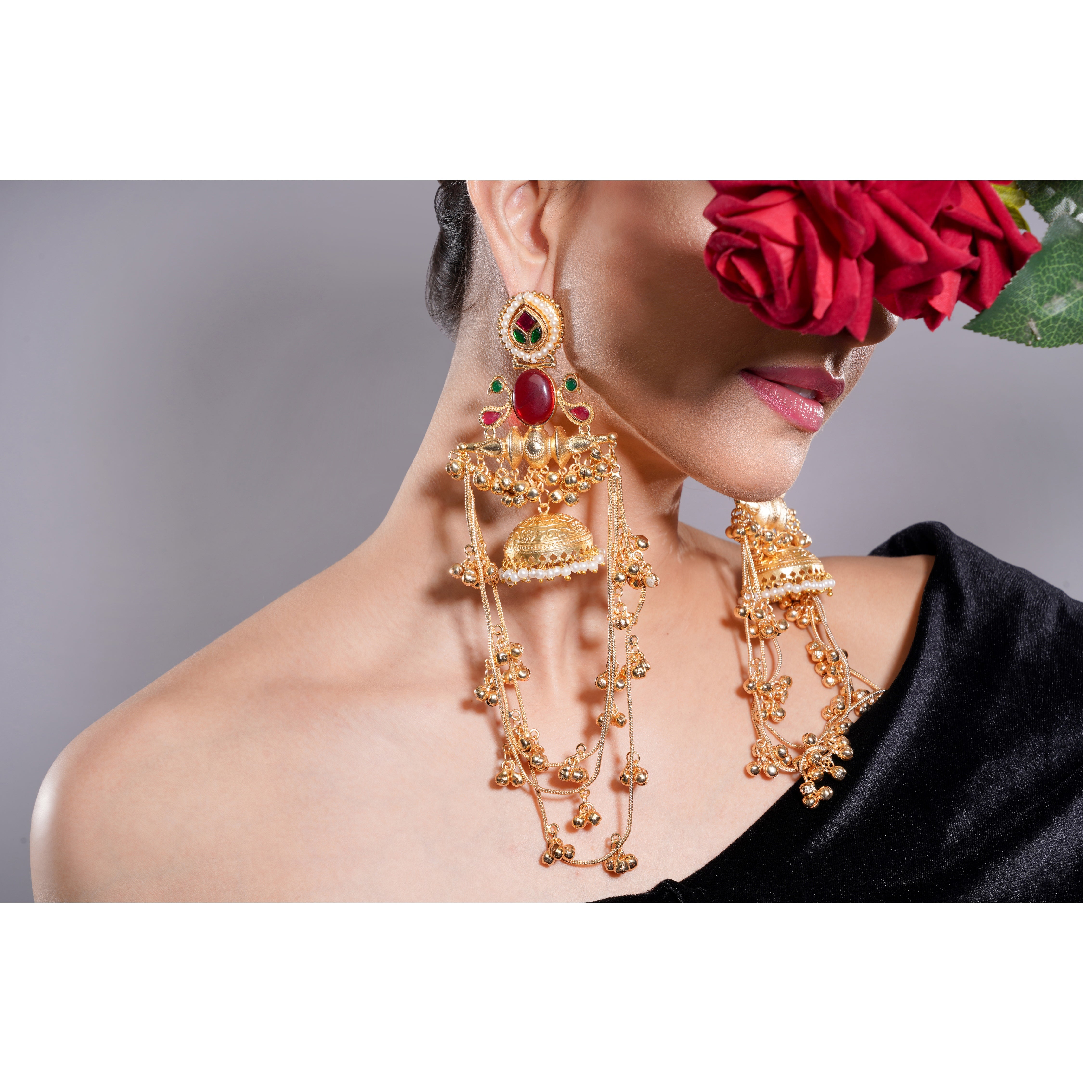 Amaita Kashmiri Pearl Dome Drop Earrings