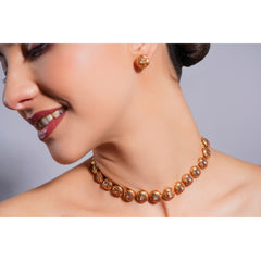 Amaita Demi Fine Ethnic Gold Tone Antique Dome Bead Choker Necklace Stud Set