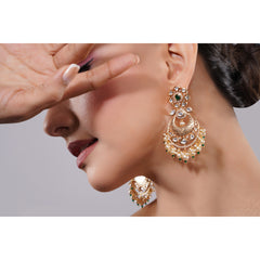 Amaita Demi Fine Ethnic Polki kundan Pearl Drop Chandbali Earrings in Gold Finish