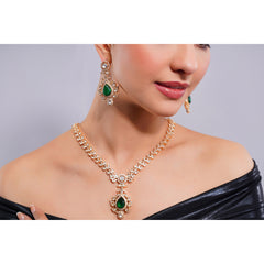 Amaita Demi Fine Polki Emerald Green Teardrop Pendant Necklace Earring Set