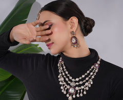 Amaita Polki Kundan Fuchsia Pearl Layered Choker Necklace