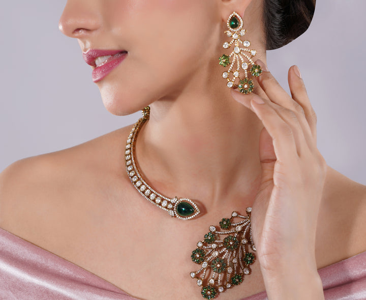 Amaita Polki Kundan Emerald Floral Choker Necklace Set