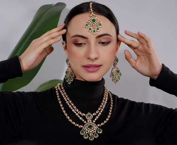 Amaita Polki Kundan Emerald Green Necklace Set