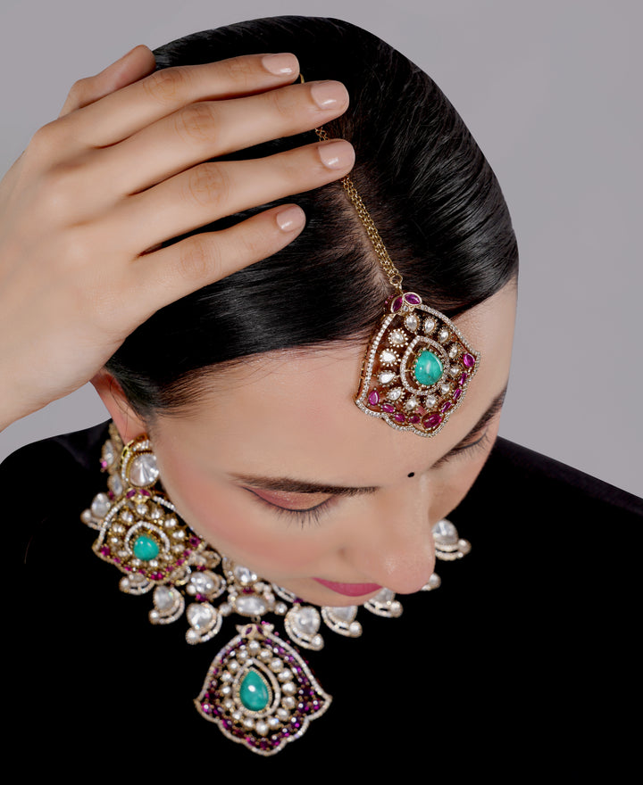 Amaita Polki Kundan Ruby Emerald Pearl Choker Necklace