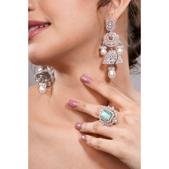 Amaita American Diamond Mint Green Emerald Cut Halo Cocktail