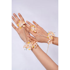 Amaita Demi Fine Peach Floral Enamel Statement Jewellery Set with Hand Harness