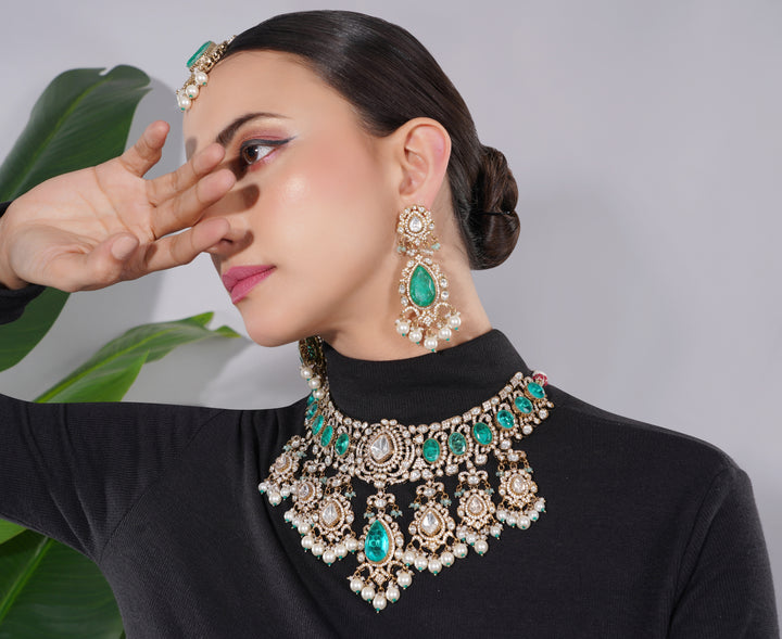 Amaita Polki Kundan Emerald Green Choker Necklace Set