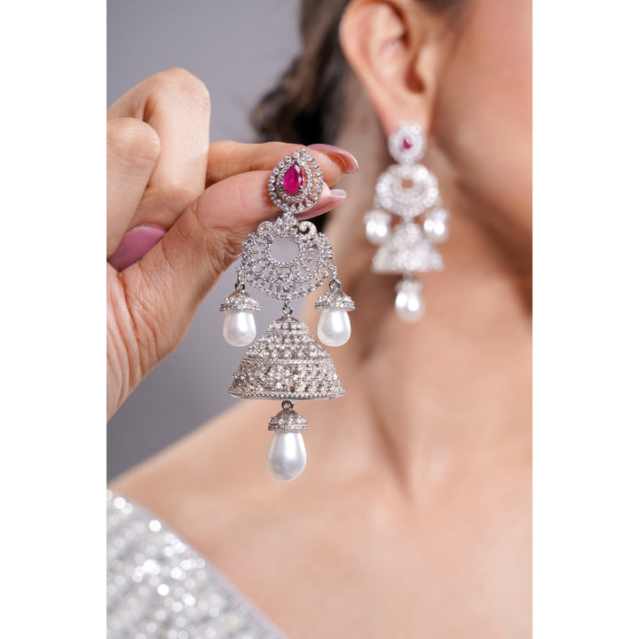 Amaita AD Grand Layered Jhumka Earrings with Ruby Top Stone