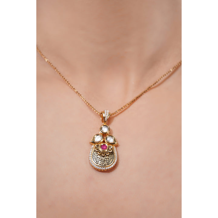 Amaita Demi Fine Ethnic Polki Kundan Ruby Red Stone Drop Jewellery Set