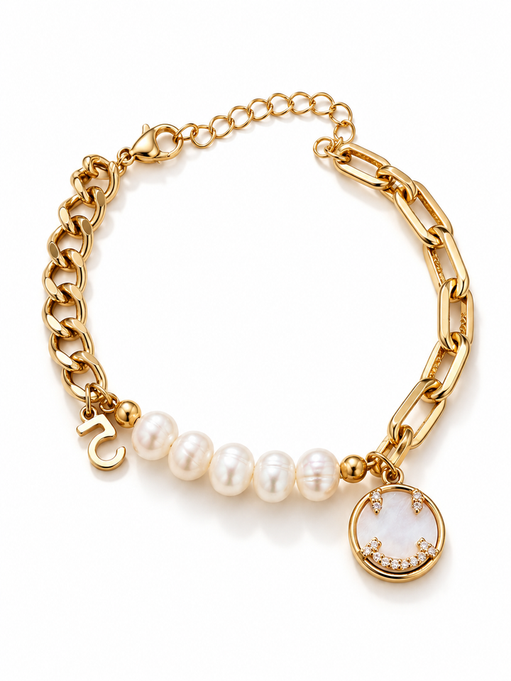 Demi-Fine Mother-of-Pearl Smiley & Pearl Mixed-Chain Bracelet