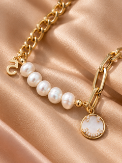 Demi-Fine Mother-of-Pearl Smiley & Pearl Mixed-Chain Bracelet
