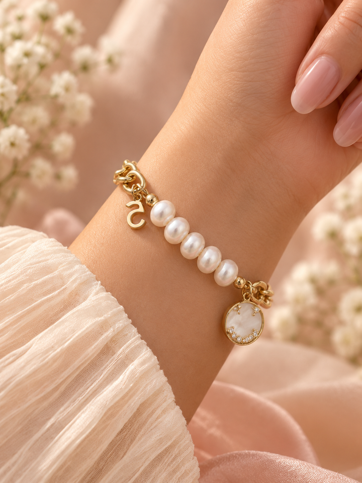 Demi-Fine Mother-of-Pearl Smiley & Pearl Mixed-Chain Bracelet