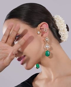 Amaita Gold-Finished Kundan Emerald Chandelier Earrings cuff