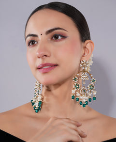 Amaita Kundan Emerald Pearl Chandelier Earrings