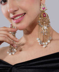 Amaita Gold-Finished Ruby Pearl Jhumka Earrings