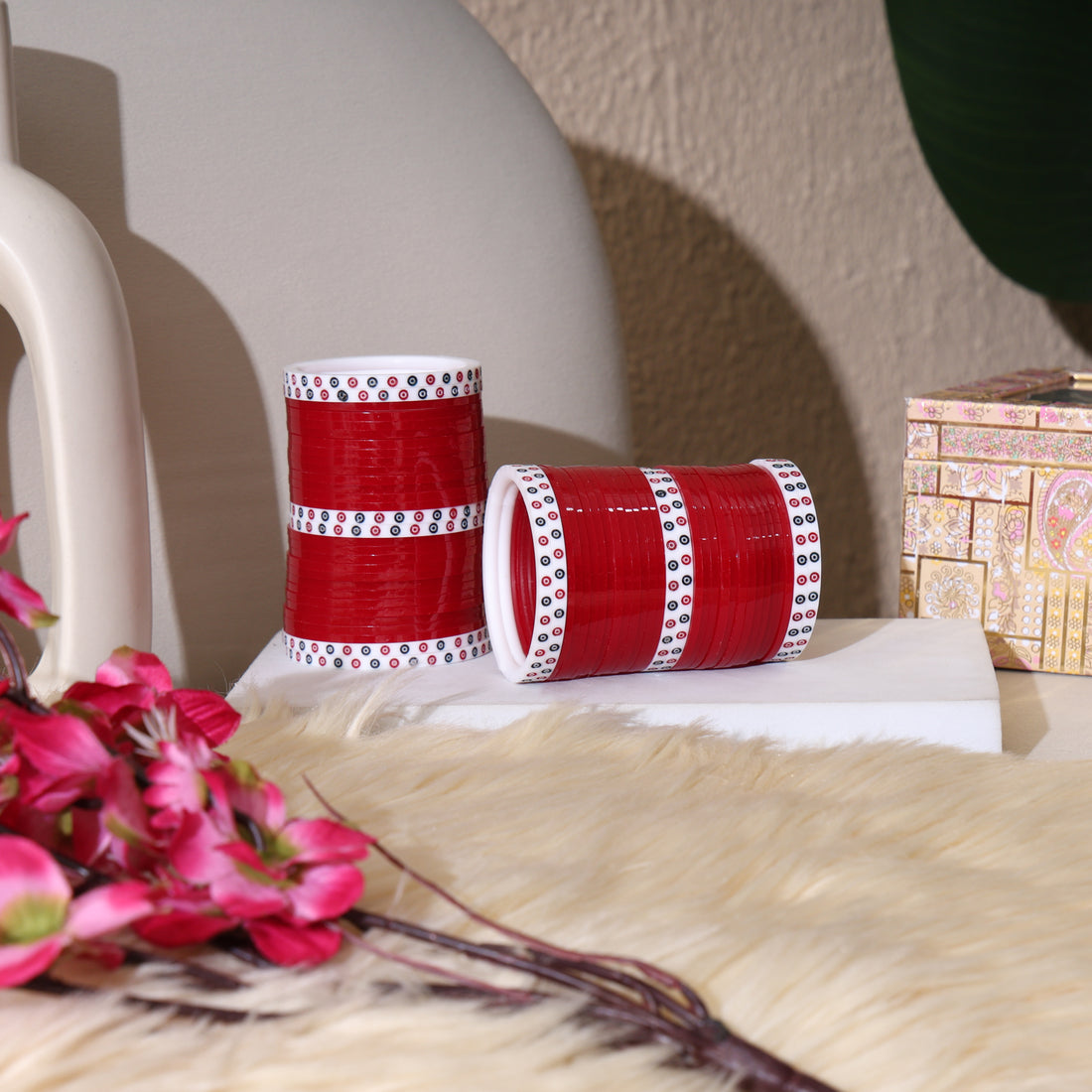 Amaita Red Pure Pearl Chooda with White Dots