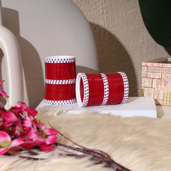 Amaita Red Pure Pearl Chooda with White Dots