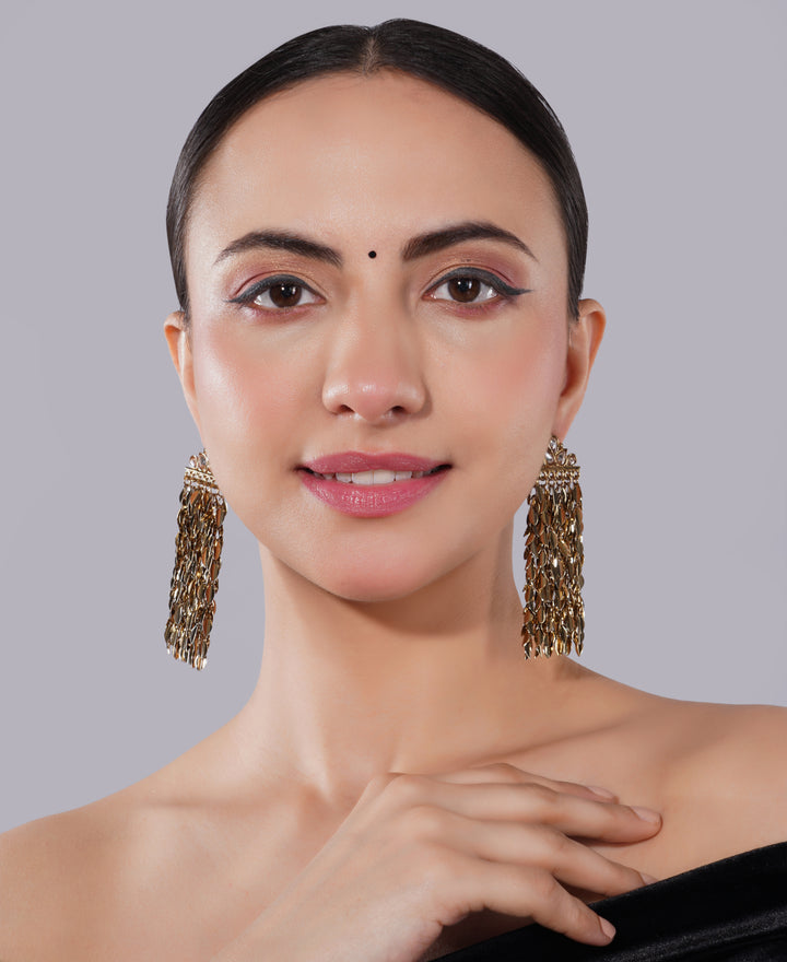 Amaita Gold Finish Chandelier Leaf Earrings