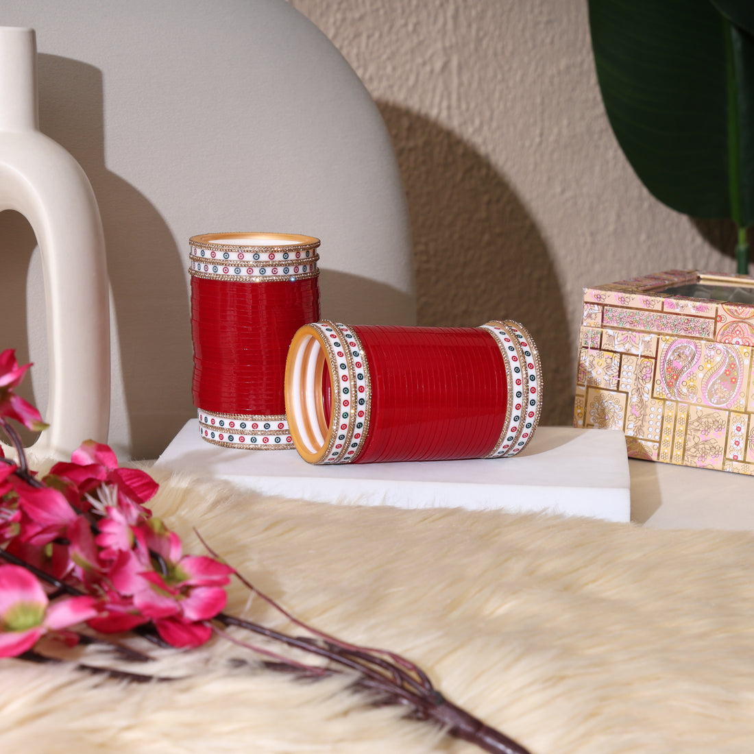 Amaita Red Pure Pearl Chooda with American Diamond Gold Nihar