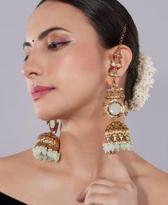 Amaita Gold Finish Mint Green Jhumka Earrings