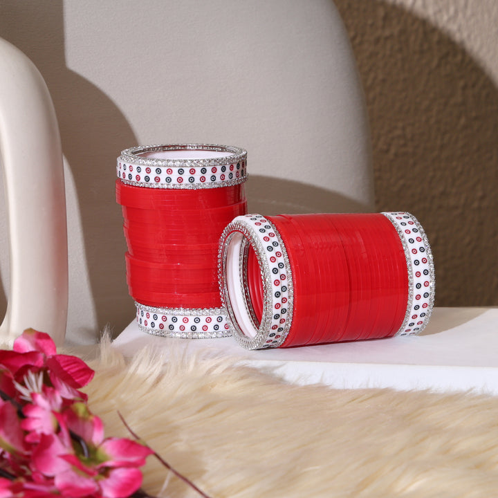 Amaita Dark Red Pure Pearl Chooda with Pair of American Diamond Bangles