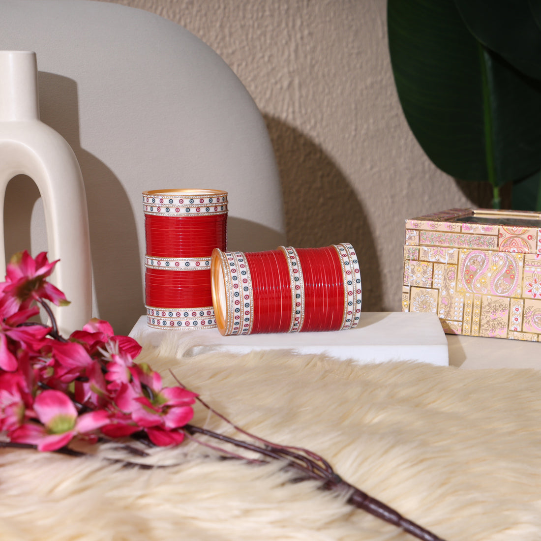 Amaita Red Pure Pearl Chooda with American Diamond White Nihar