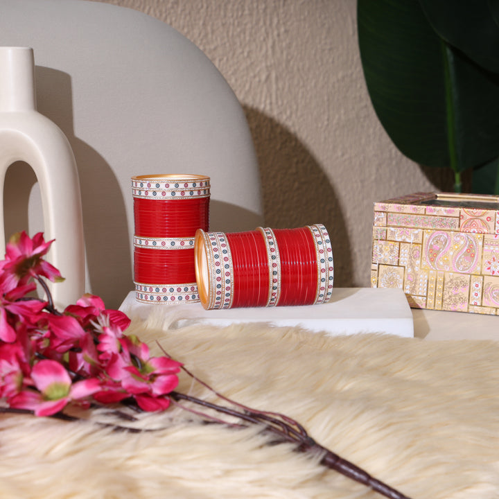 Amaita Red Pure Pearl Chooda with American Diamond White Nihar