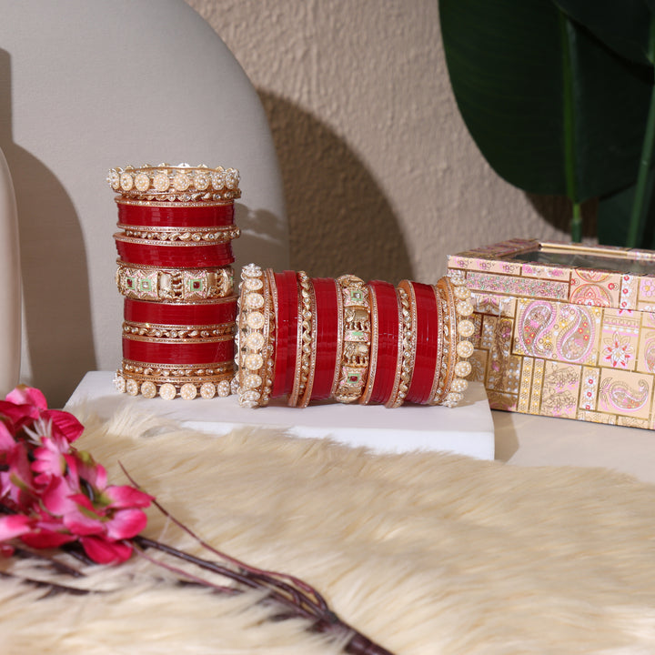 Amaita Red Pure Pearl Chooda with Rajwadi Bangles and Pacheli