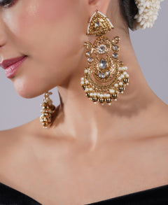 Amaita Gold-Finished Temple Jewellery Jhumka Earrings