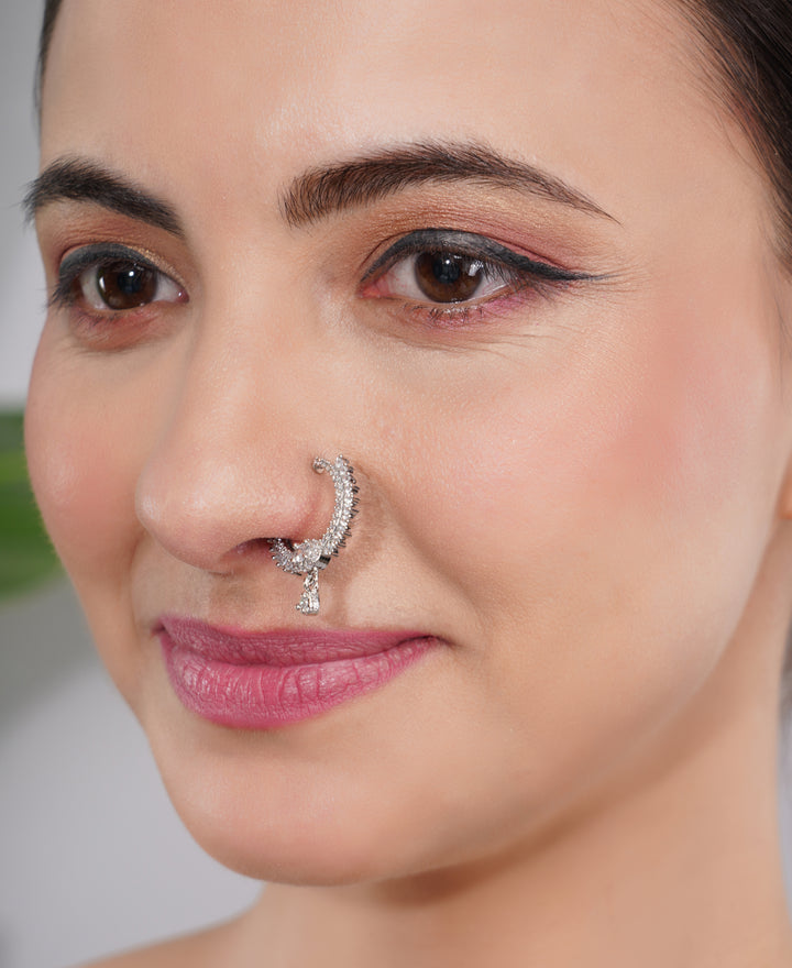 Amaita American Diamond Crescent Hoop nose rings
