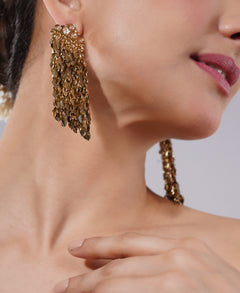 Amaita Gold Finish Chandelier Leaf Earrings