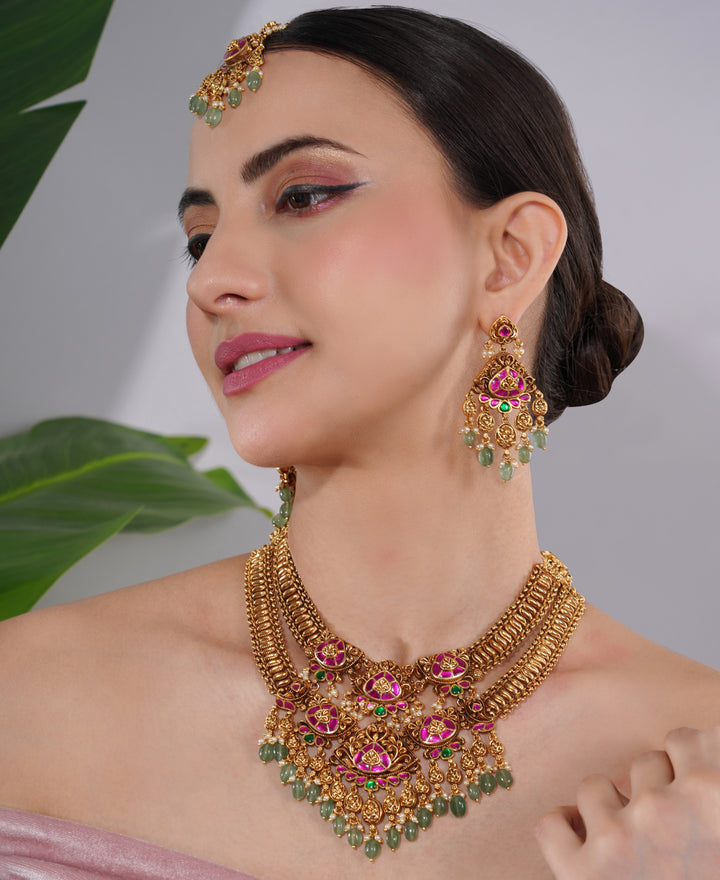 Amaita South Indian Temple Ruby Pearl Necklace Set