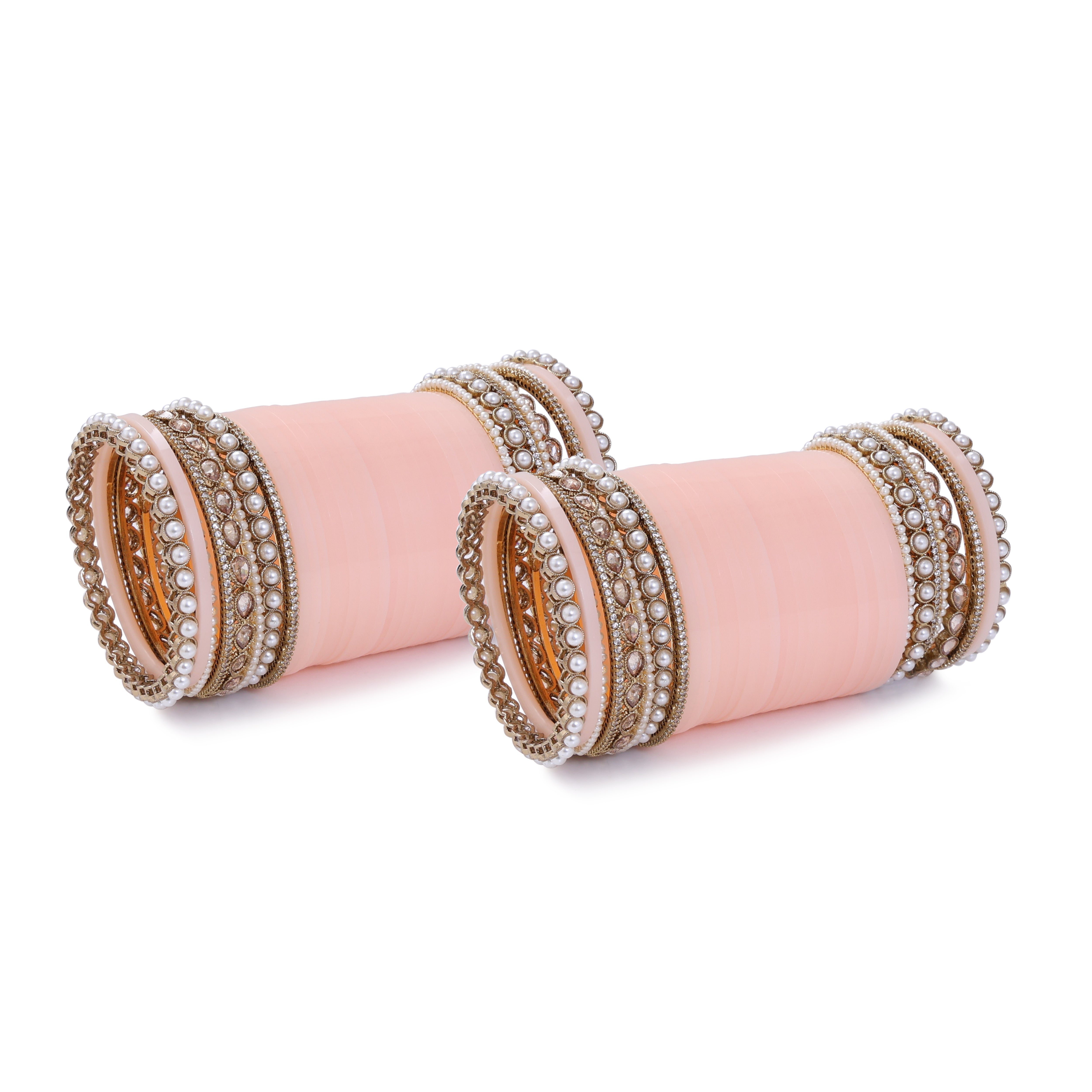 Amaita Pure Pearl Light Pink Chooda with Moti Bangles