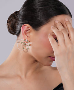 Amaita American Diamond Floral Green Stone Earrings