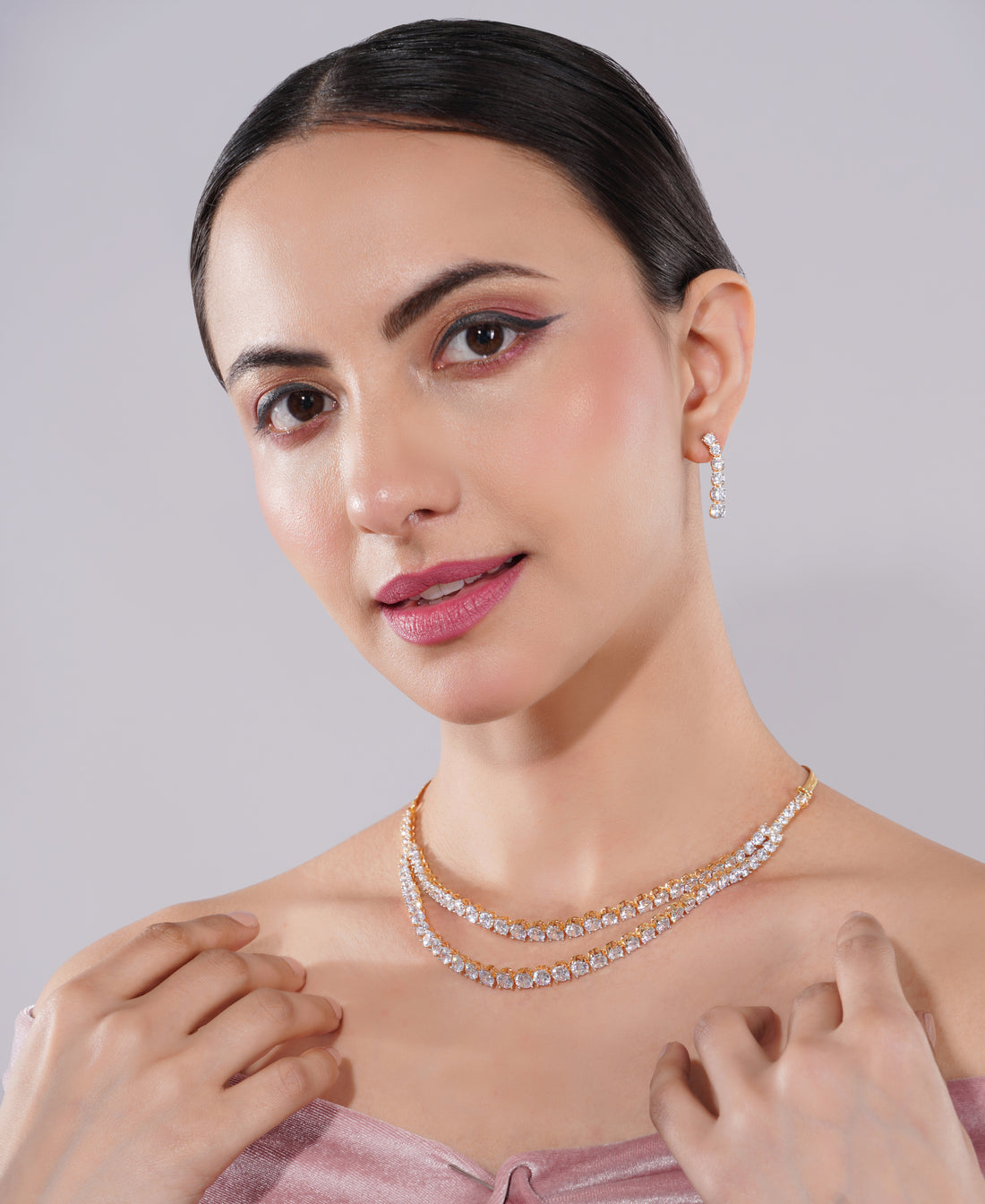 Amaita American Diamond Multi-Layered Choker Necklace