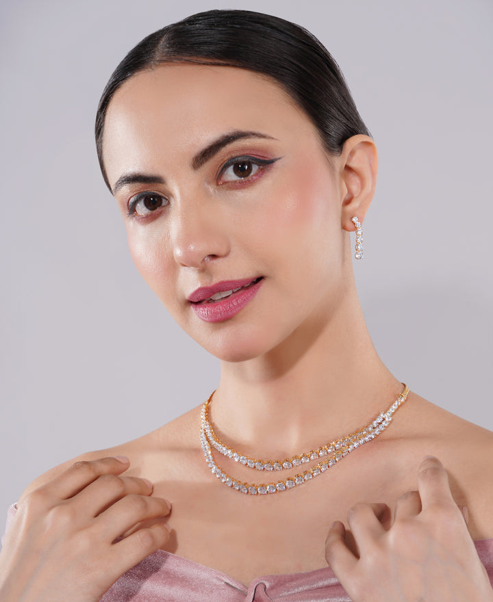 Amaita American Diamond Multi-Layered Choker Necklace